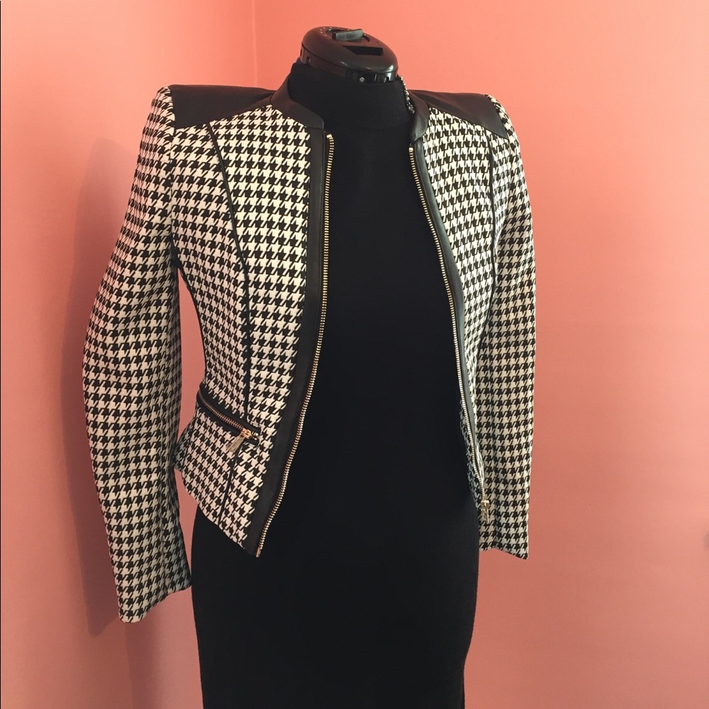 Houndstooth black white jacket w zippers